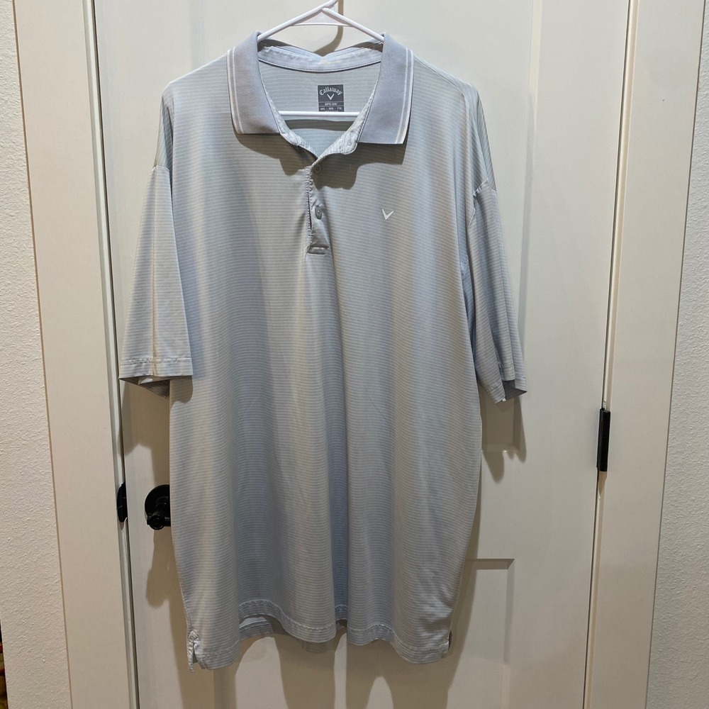 Callaway Men's Opti-Dri Golf Polo. XXL. Gray w/White Stripes. Poly Blend.